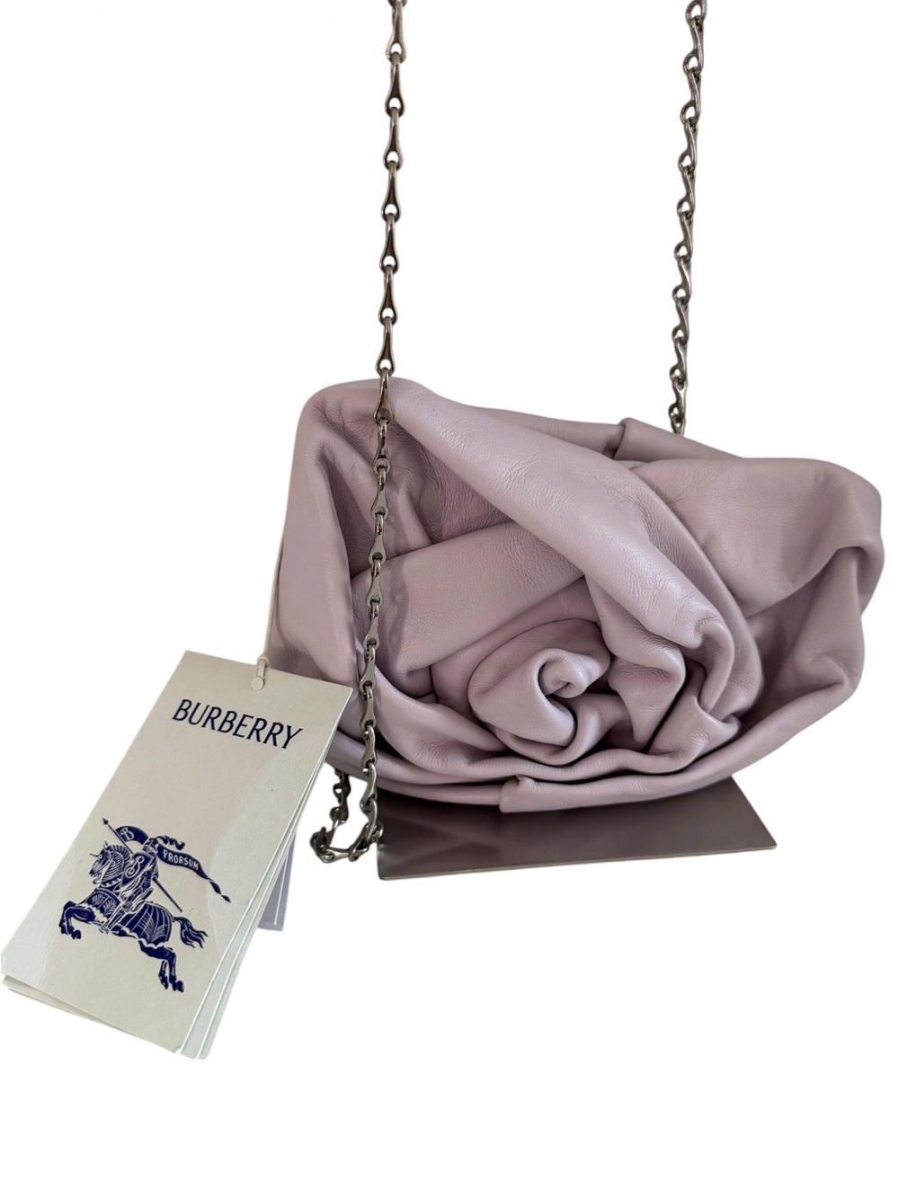 Burberry Lilac Leather Rose Clutch with Chain